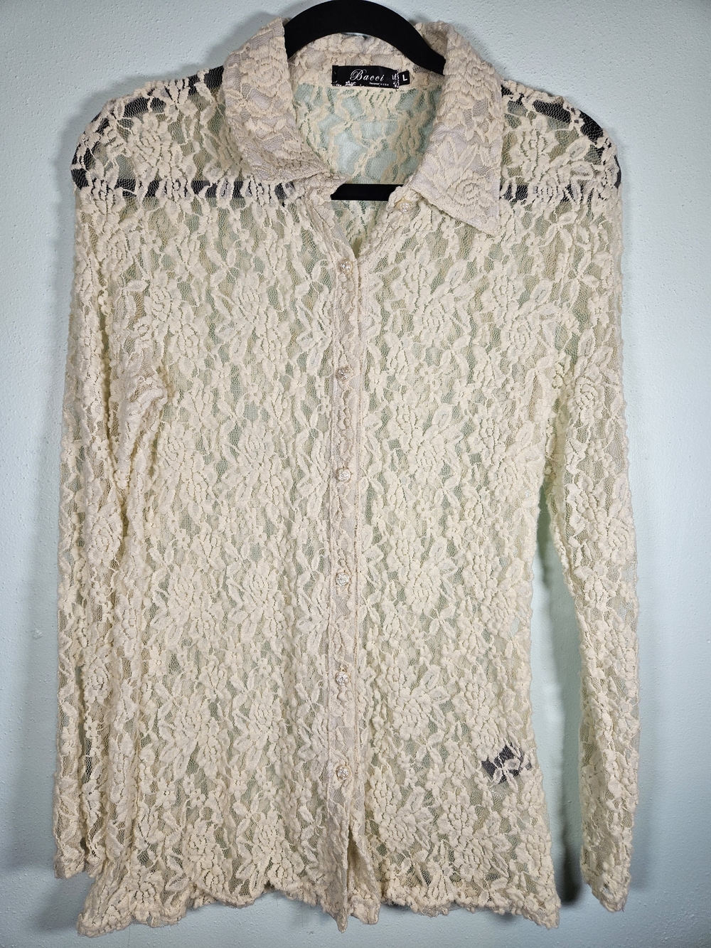 Bevel Lace Button-Down Shirt in Cream